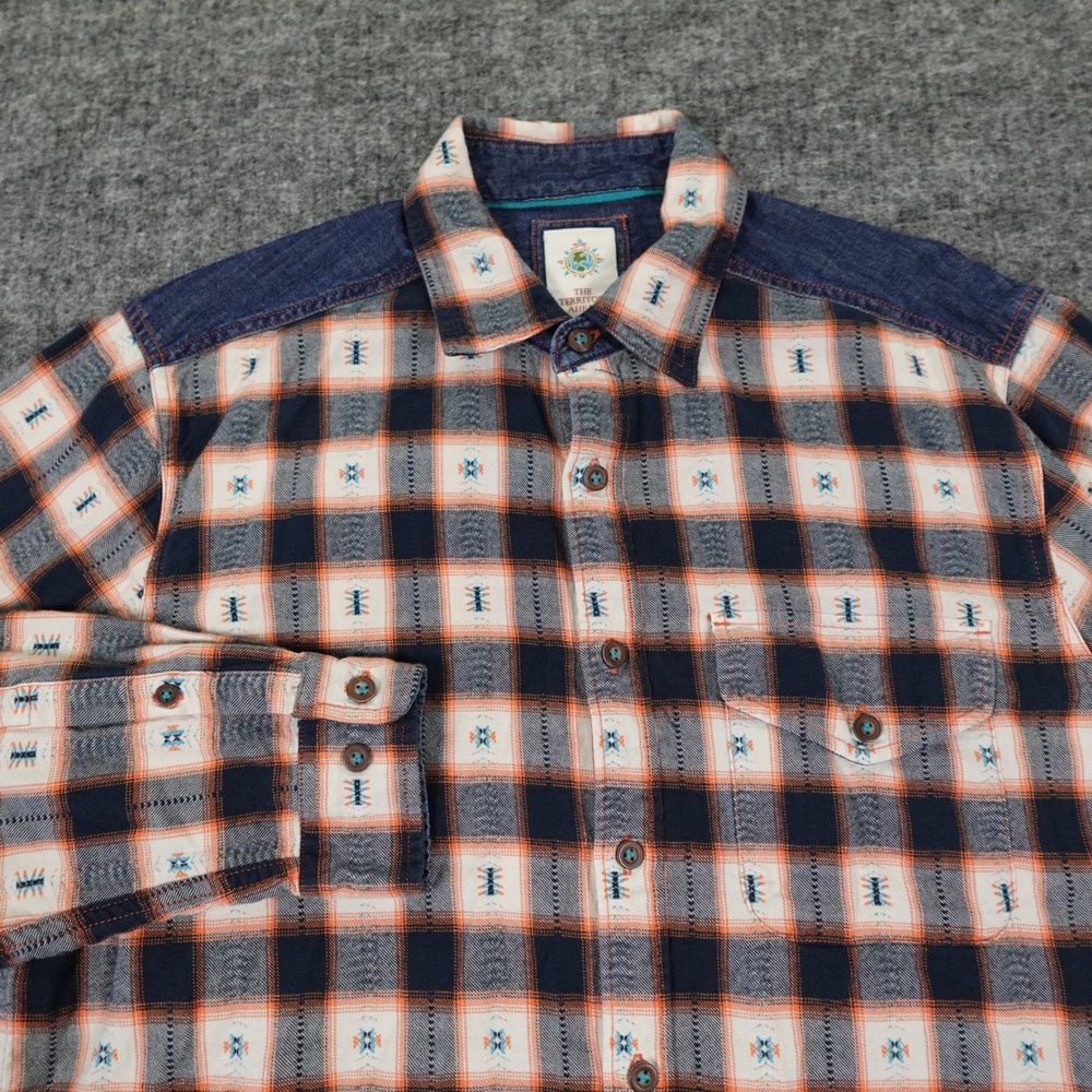 The Territory Ahead Shirt Men's Medium Plaid Flannel/Denim Button Up Aztec